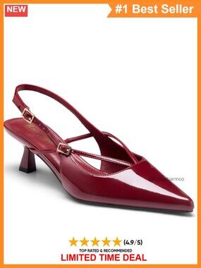 Kitten Heel Slingback Pumps Patent Vegan Leather Pointed Toe Dress Shoes